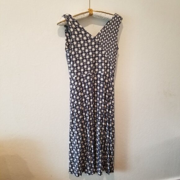 Boden Jennifer Jersey Dress Navy Printed Women V-Neck A-Line Sleeveless Stretch